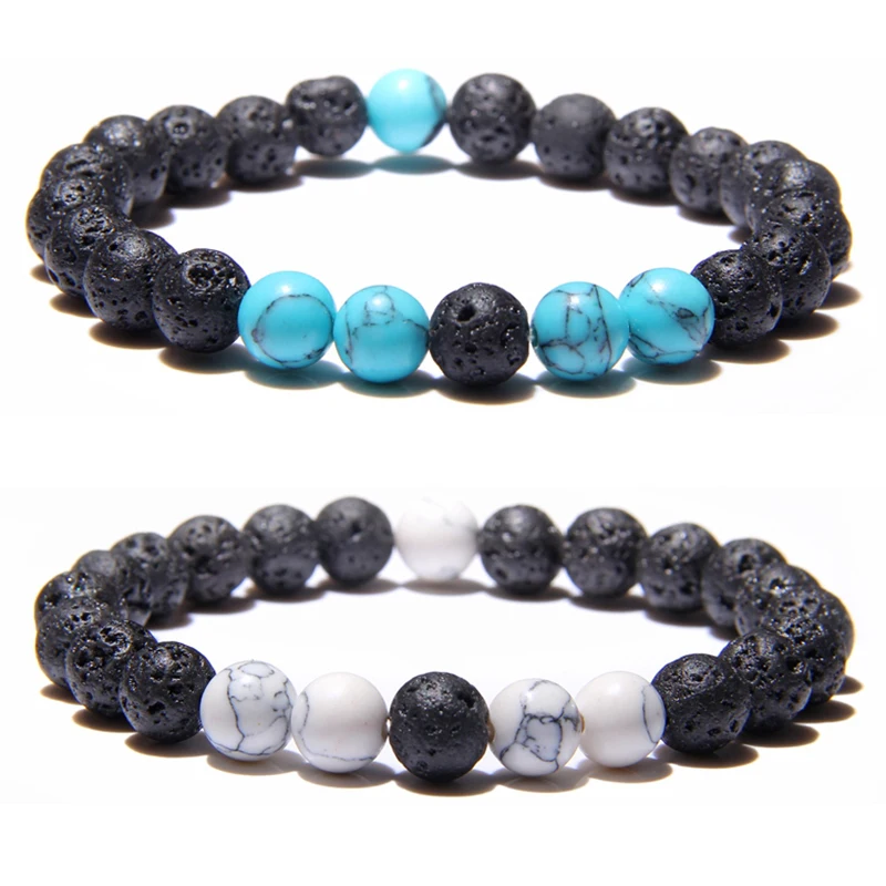 Модный браслет с бусинами 8 мм натуральные черные зеркальные бусины бирюзовые