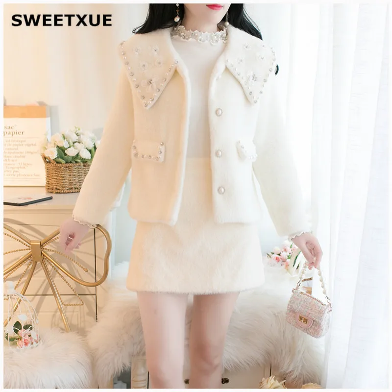 SWEETXUE/Новинка 2019 года женская зимняя короткая куртка из меха норки с бусинами и