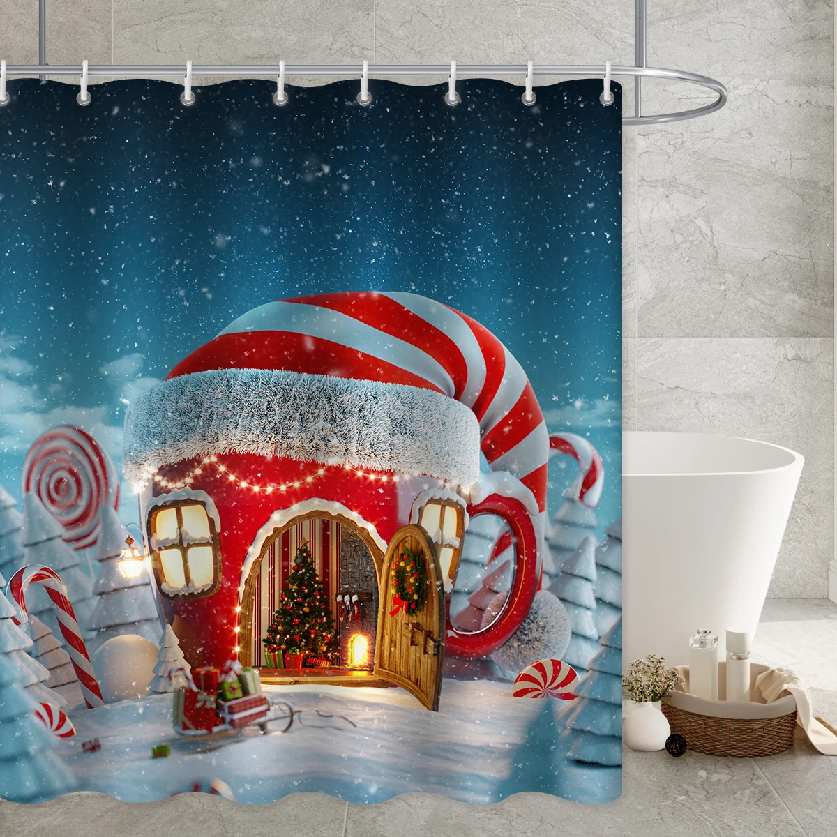 Snowflakes With Gifts Printed Waterproof Bathroom Duschvorhang With Hooks Bed Bath And Beyond