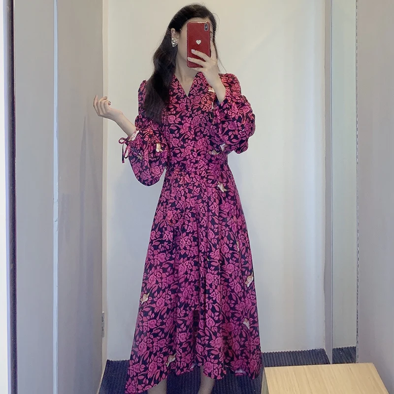 Женское вечернее платье миди розовое с цветочным принтом v образным вырезом