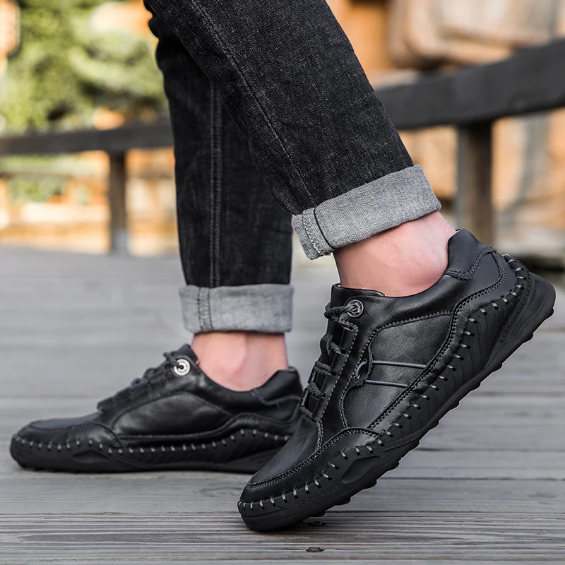 Men Leather Casual Shoes Fashion Slip-on Soft Moccasins Comfortable Flat | Обувь