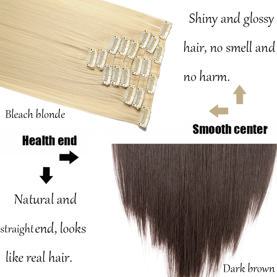 S-noilite 8pcs Clips In Hair Extensions Long Straight Synthetic Clip Extension Natural Hairpieces Fake For Women | Шиньоны и парики