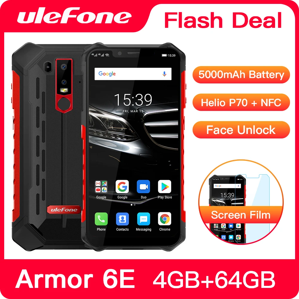 Ulefone Armor 6E водонепроницаемый IP68 NFC прочный мобильный телефон Helio P70 Otca-core Android 9,0 4 Гб+ 64 Гб беспроводной зарядки смартфон