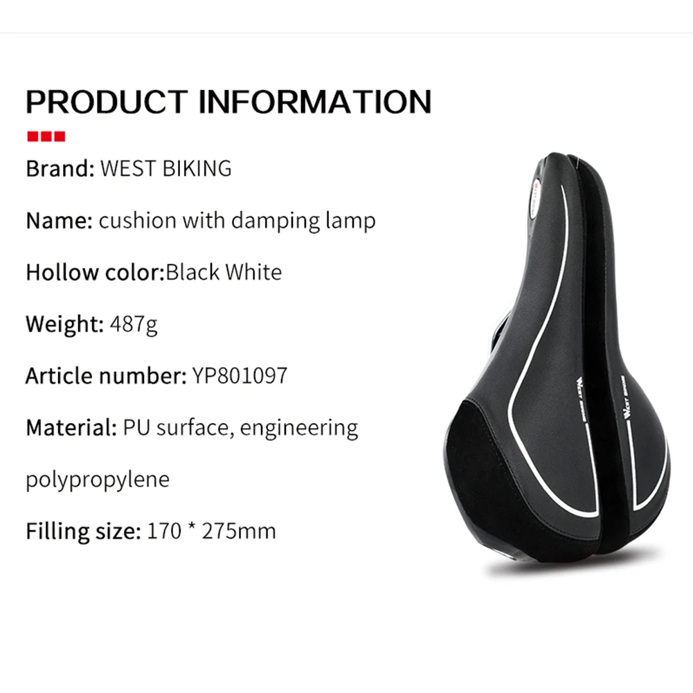 

WEST BIKING Bicycle Saddle Cushion Breathable PU Leather Hollow Comfortable Road MTB Bike Cycling Saddle Shockproof Bicycle Seat
