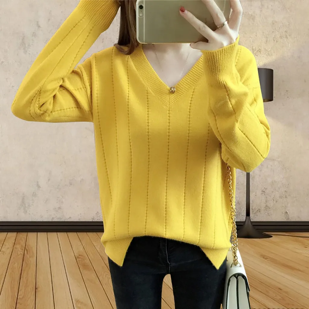 MISSOMO Winter Sweater Women V-Neck Long Sleeve Jumper Pullover Knitt Sweaters women Tops pull Femme hiver sweter Loose Slim 10 | Женская