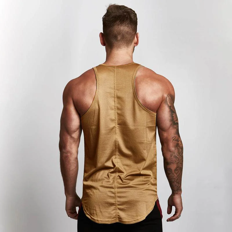 Muscleguys Men's Compression Sleeveless Tight Shirt Fitness Workout Vest Bodybuilding Tank Top quick drying Mesh Gyms clothing