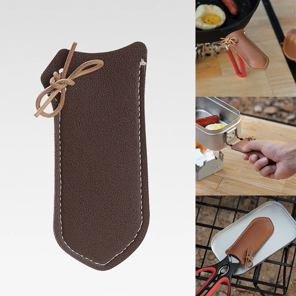 

115x42mm Camping Cooking Tool Frying Pan PU Handle Cover Cast Iron Skillet Covers Leather Coffe Brown Handle Cover Camping Accs