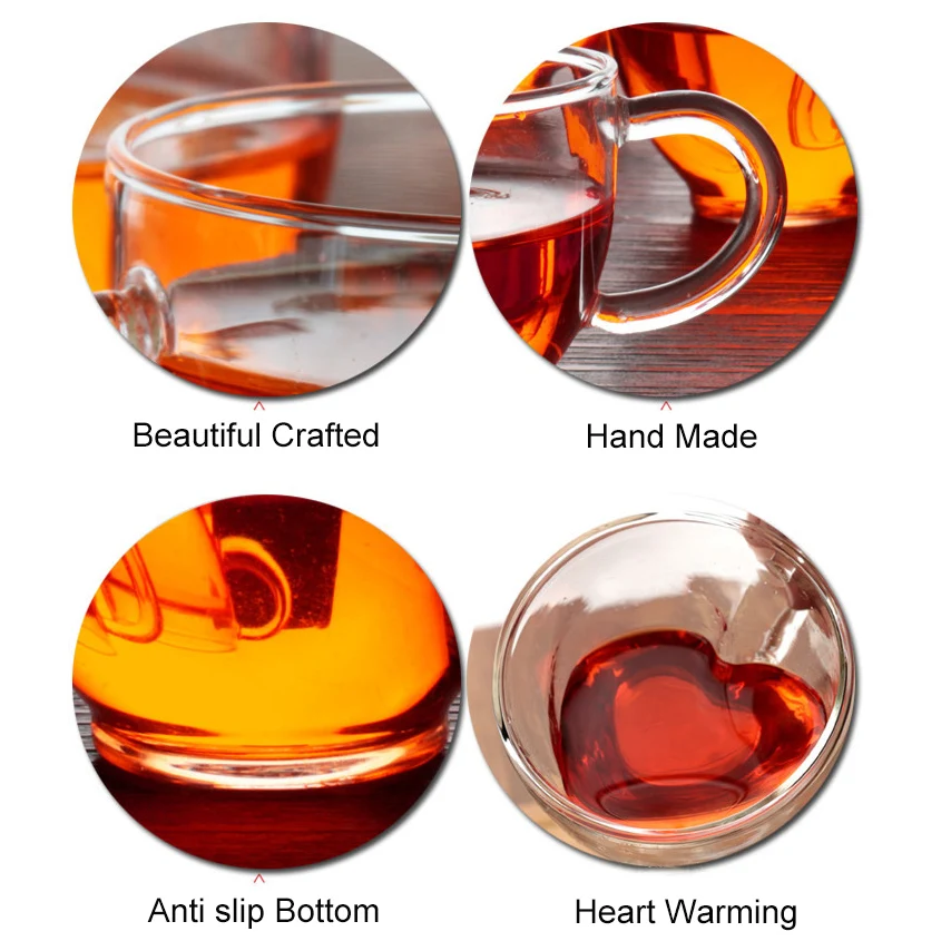 

Double wall Glass tea cup Heat-Resistant Creative heart shaped Tea Mug Milk Lemon Juice Cup Drinkware Coffee Cups Mugs Gift