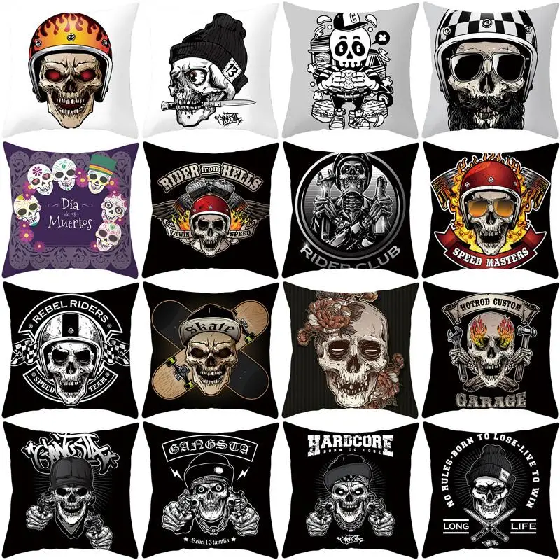 

Skull Printing Decorative Pillowcase Black and White Skull Pillow Case Polyester Skull Pattern Pillow Cover kussensloop ZT291