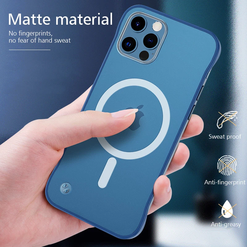 

New Original Magnetic Wireless Ultra Thin Phone Case For Iphone 13 12 Pro Max Mini No Bumper Fingerprint Design Matte Back Cover