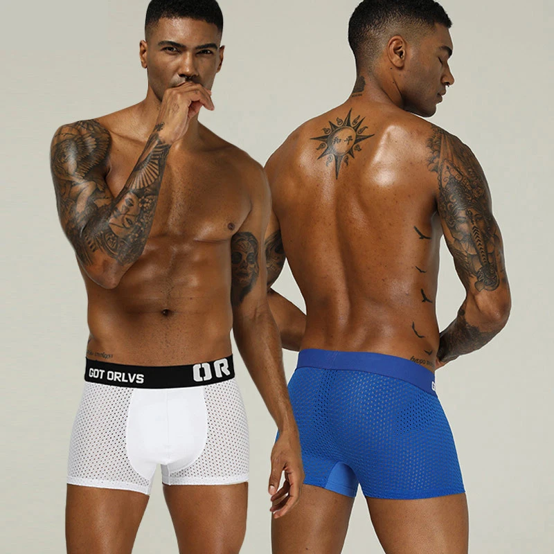 

Sexy Briefs Men Summer Quick Dry Beach Swim Wear Mid-Waist Swimwear Shorts Seamless Mesh Underpants Solid Color Boxer Trunks