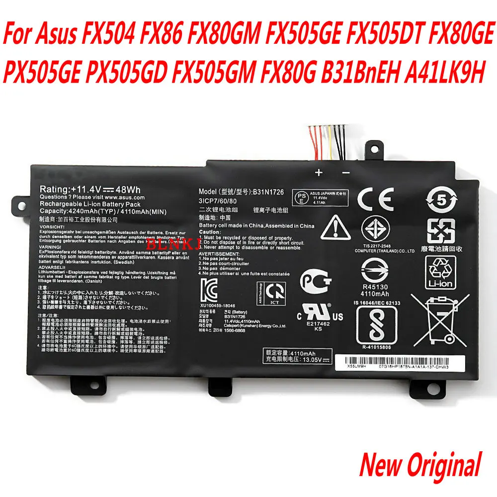 Новый аккумулятор для ноутбука B31N1726 Asus FX504 FX86 FX80GM FX505GE FX505DT FX80GE PX505GE PX505GD FX505GM FX80G