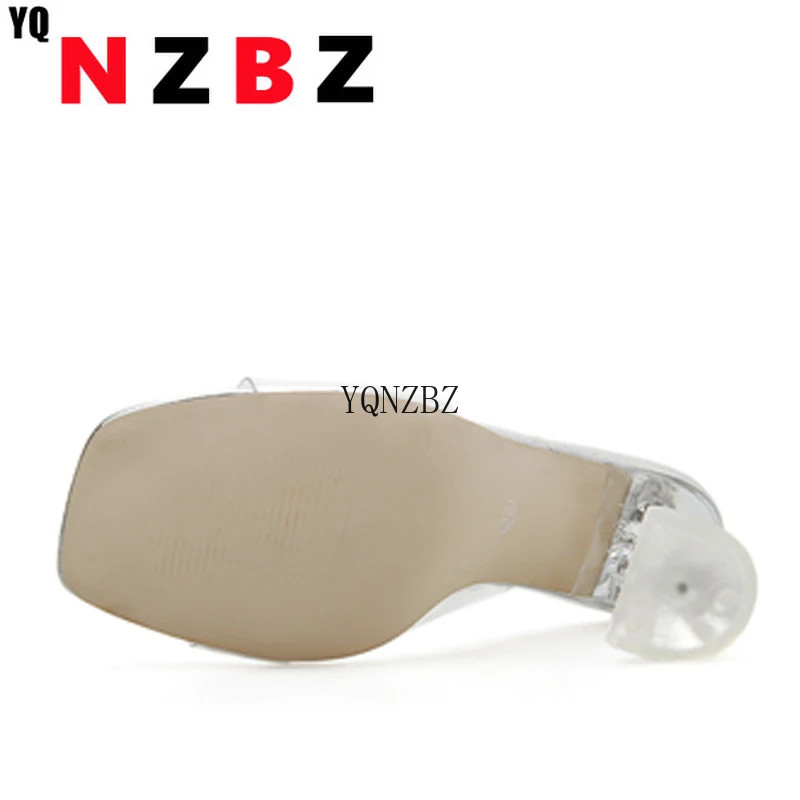 

YQNZBZ Green PVC Jelly Slippers Crystal Open Toe Perspex Sike High Heels Crystal Women Transparent Heel Sandals Slippers Pumps