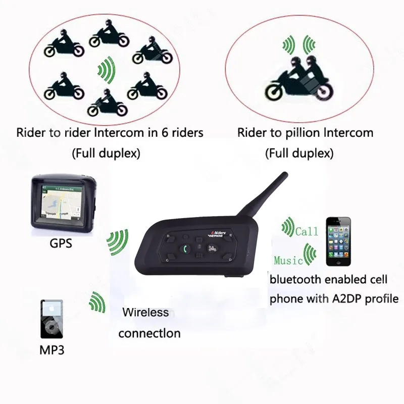 Bluetooth гарнитура Intercom V6 для шлема 6 водителей 1200 м| |