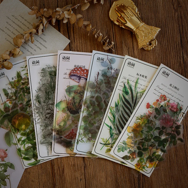 40 шт./пакет натуральные растения цветочные декоративные бумажные наклейки