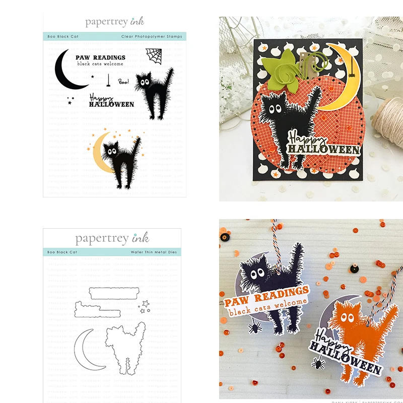 

New 2021 Boo Black Cat Cutting Dies and Stamps for Scrapbooking Album Paper Cards Decorative Crafts Embossing Folder Card Stamp