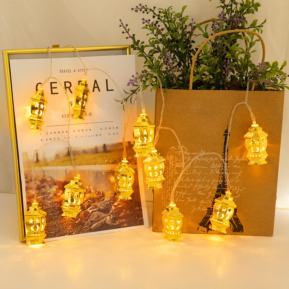 

10 LED Metallic Hollow Lantern Lamp Fairy String Lights Ramadan Decoration