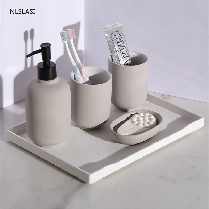 

Nordic Luxury Ceramics Home Bathroom Accessories Set Gargle Cup Liquid Soap Dispenser Toothbrush Holder Soap Dish Bath Products