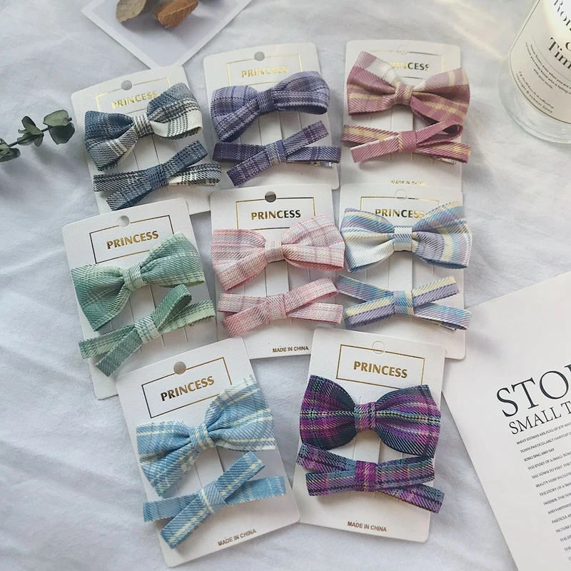 

2Pcs/Set Haiirlyah New Lattice Bow Hairpin Japanese Korean College Style Uniform Clip Cute Sweet Hairpin JK Hair Accessories