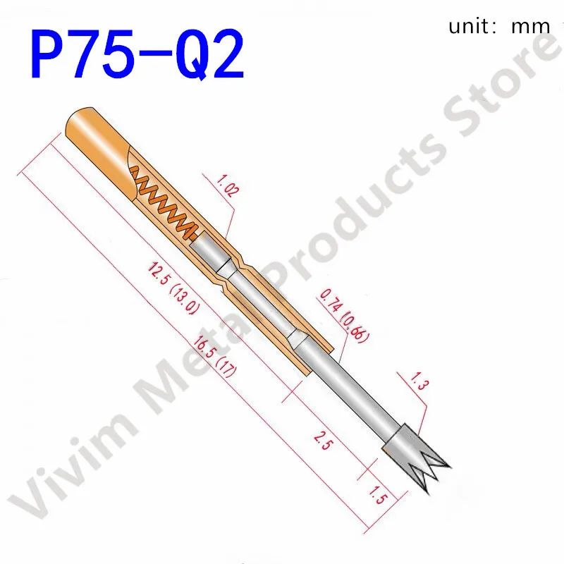 P75-Q2 100 Pcs Brass Spring Test Probe Nickel Plated Needle Head Test Instrument Accessories Length 16.5mm for Electronic Tools