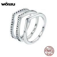 wostu 2019 hot 100 925 sterling silver shimmering wish stackable finger ring for women fashion original jewelry gift xch7649