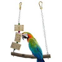 interective bird parrot swing toy natural wooden block metal chain bird hanging toy parrot hammock toy bird supplies solid color