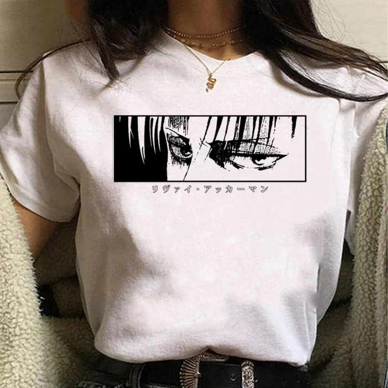 

Attack on Giants Graphic Print T-shirt 2021 Summer Short-sleeved Japanese Anime Harajuku Female Clothing Woman Hip-hop Top Tees