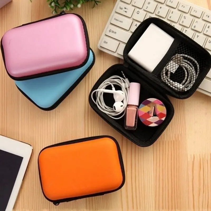 

Square Earphone Data Cable Charger Storage Box Travel Outdoors Portable Headphone Earbuds Case Mini PU Leather Key Coin Boxes