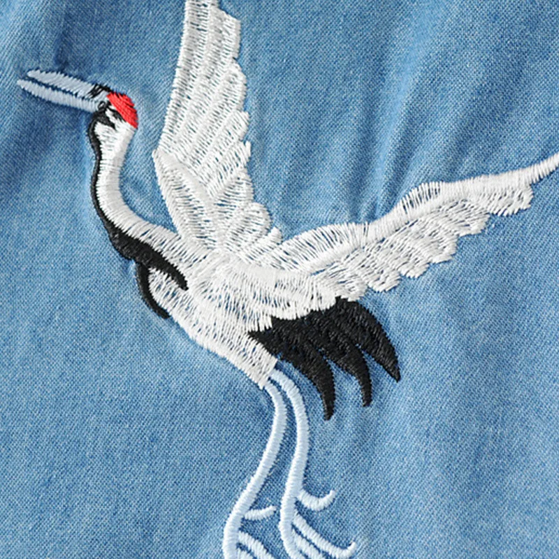 Женские джинсовые рубашки осень хит продаж вышивка в виде животных модные джинсы