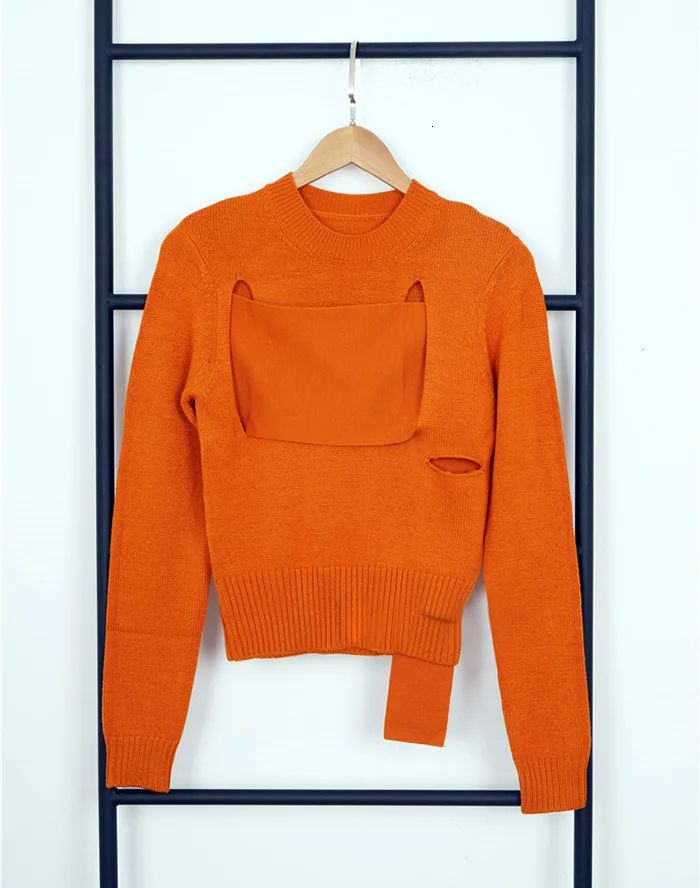 LANMREM 2020 round neck full sleeves spliced knits cross body short pullover mohair high quality sweaters WJ40301L | Женская одежда