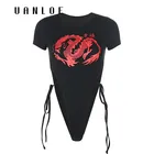 Женский боди с принтом дракона, Черный Повседневный облегающий боди с коротким рукавом, лето 2020