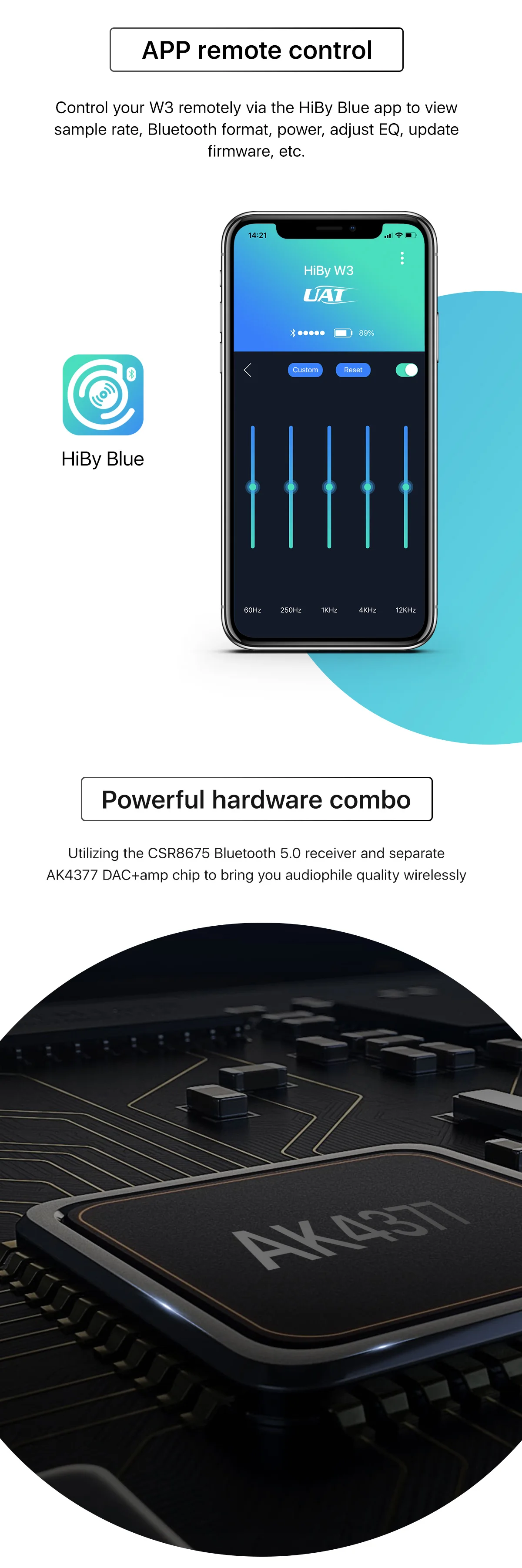 HiBy W3 USB DAC 3,5 мм Портативный беспроводной Bluetooth усилитель для наушников приемник AK4377 UAT APTX HD LDAC шумоподавление