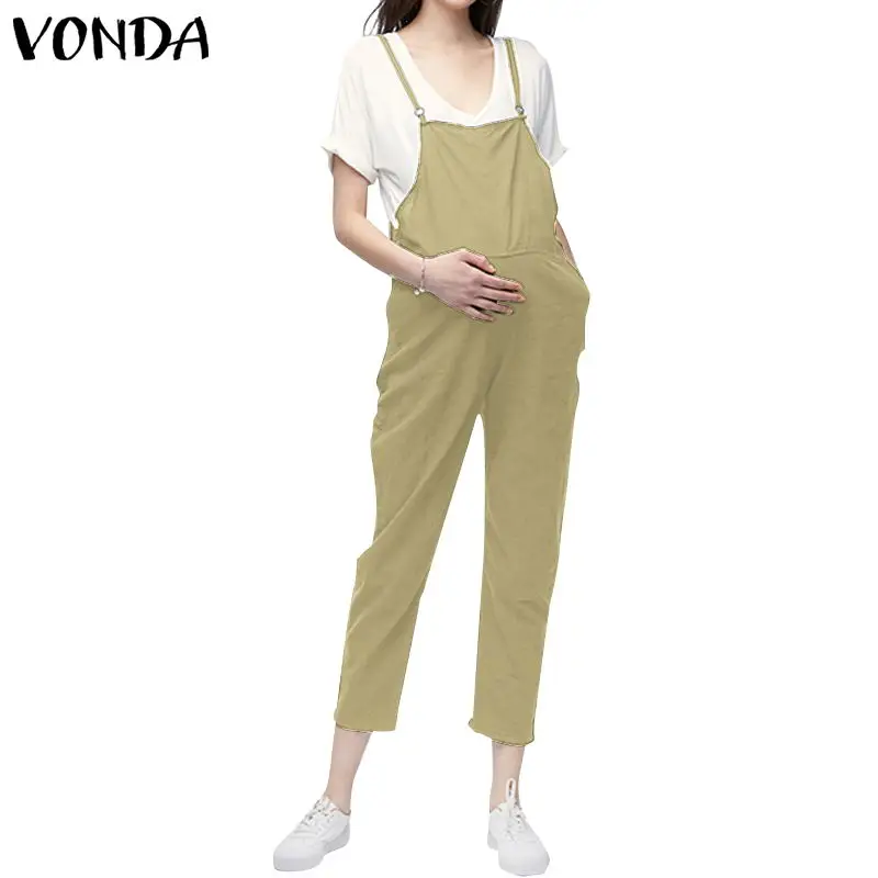 VONDA, Одежда для беременных,, Комбинезоны на лямках для беременных, женские комбинезоны, повседневные штаны для беременных, брюки без рукавов, Комбинезоны - Цвет: Khaki