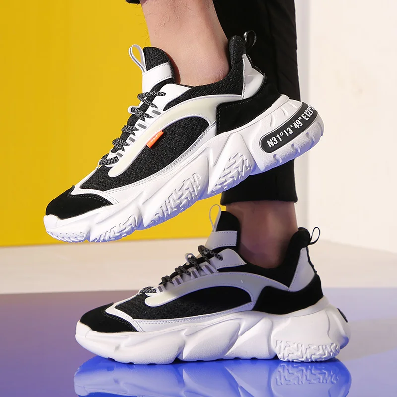 

Spring and Autumn Trend Men's Sneakers Rubber Height Increasing Leisure Comfortable Light Running Shoes Lace-Up Non-slip Low