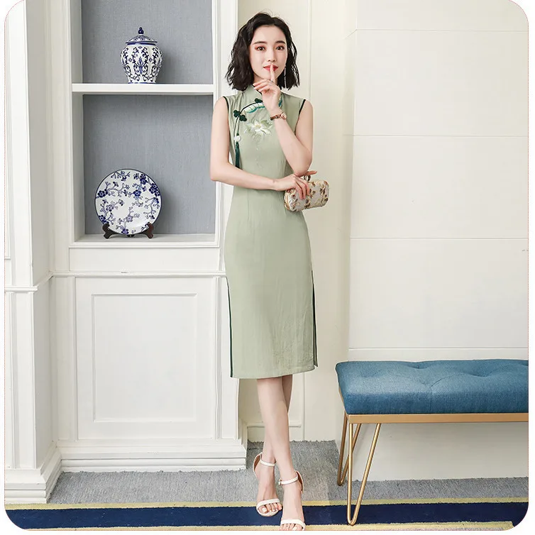 Sheng Coco дамы рами женское платье без рукавов Cheongsam платья Короткие классические без рукавов современное китайское платье Ципао белый без рукавов
