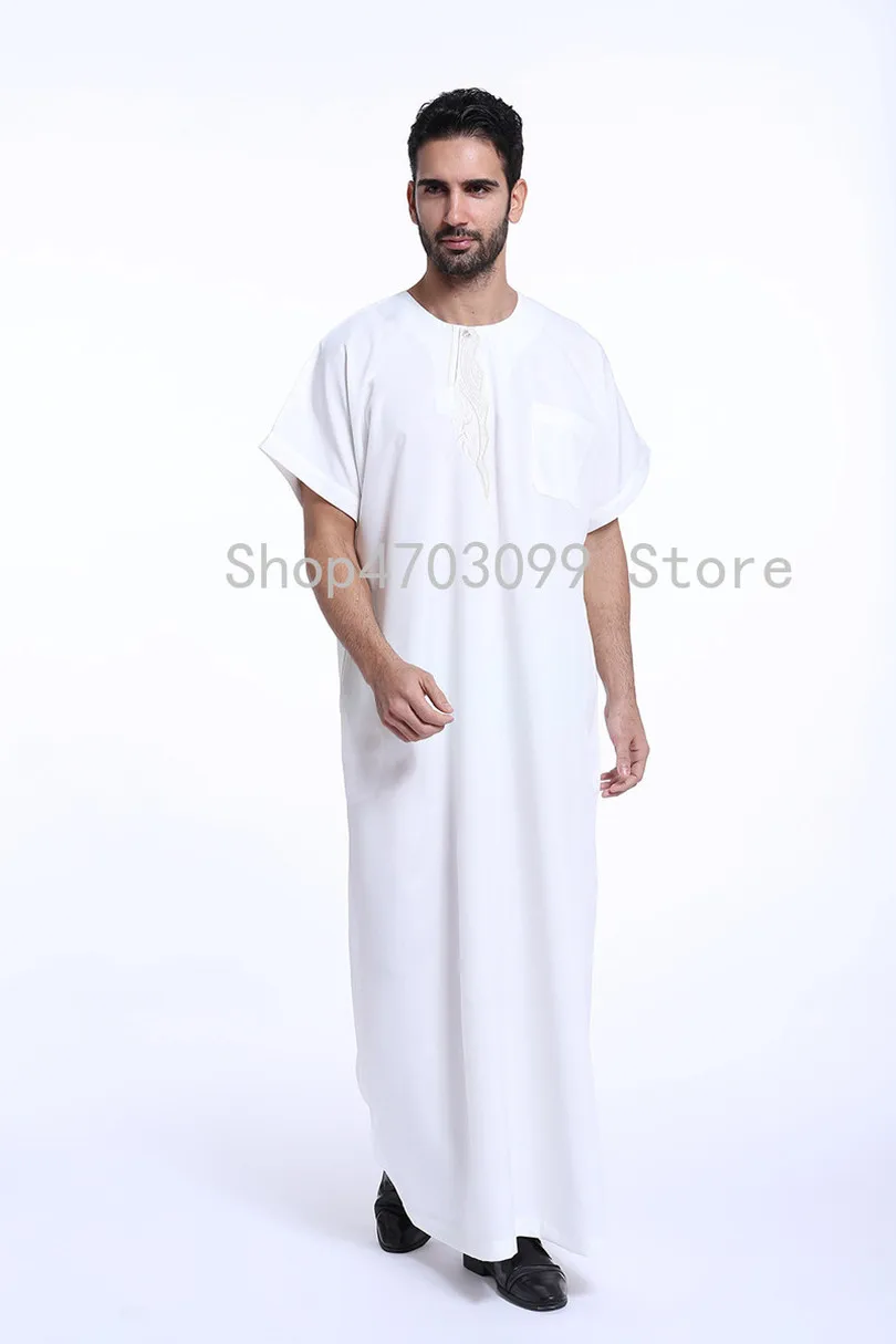Мусульманская Мода Jubba Thobe с коротким рукавом мусульманская мужская одежда