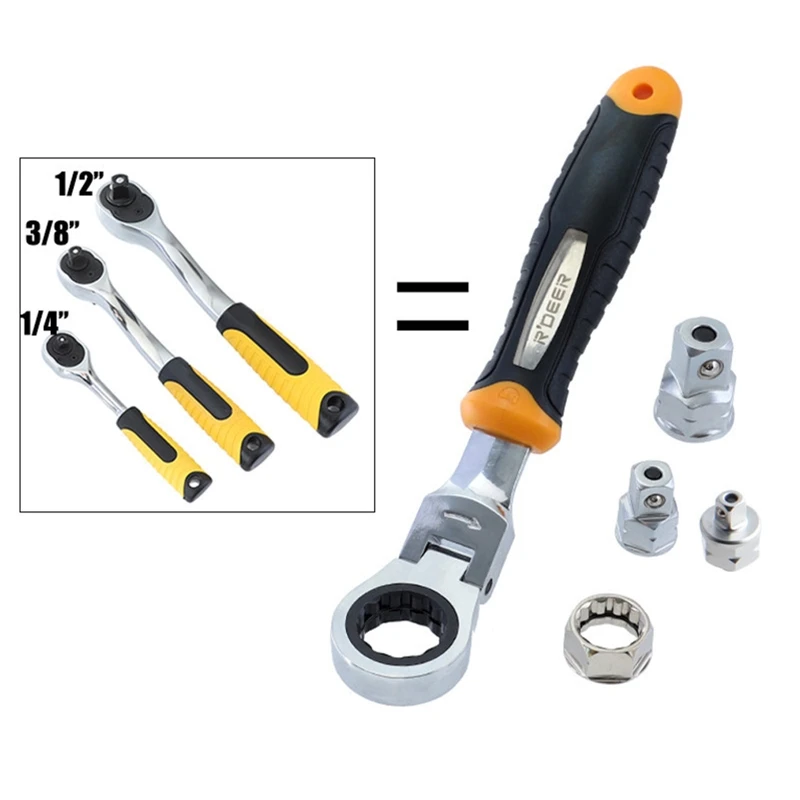 

5pcs/set Ratchet Wrench 1/4" 3/8" 1/2" Adjustable Sleeve Adapter Vanadium Steel Spanner Repair Tools