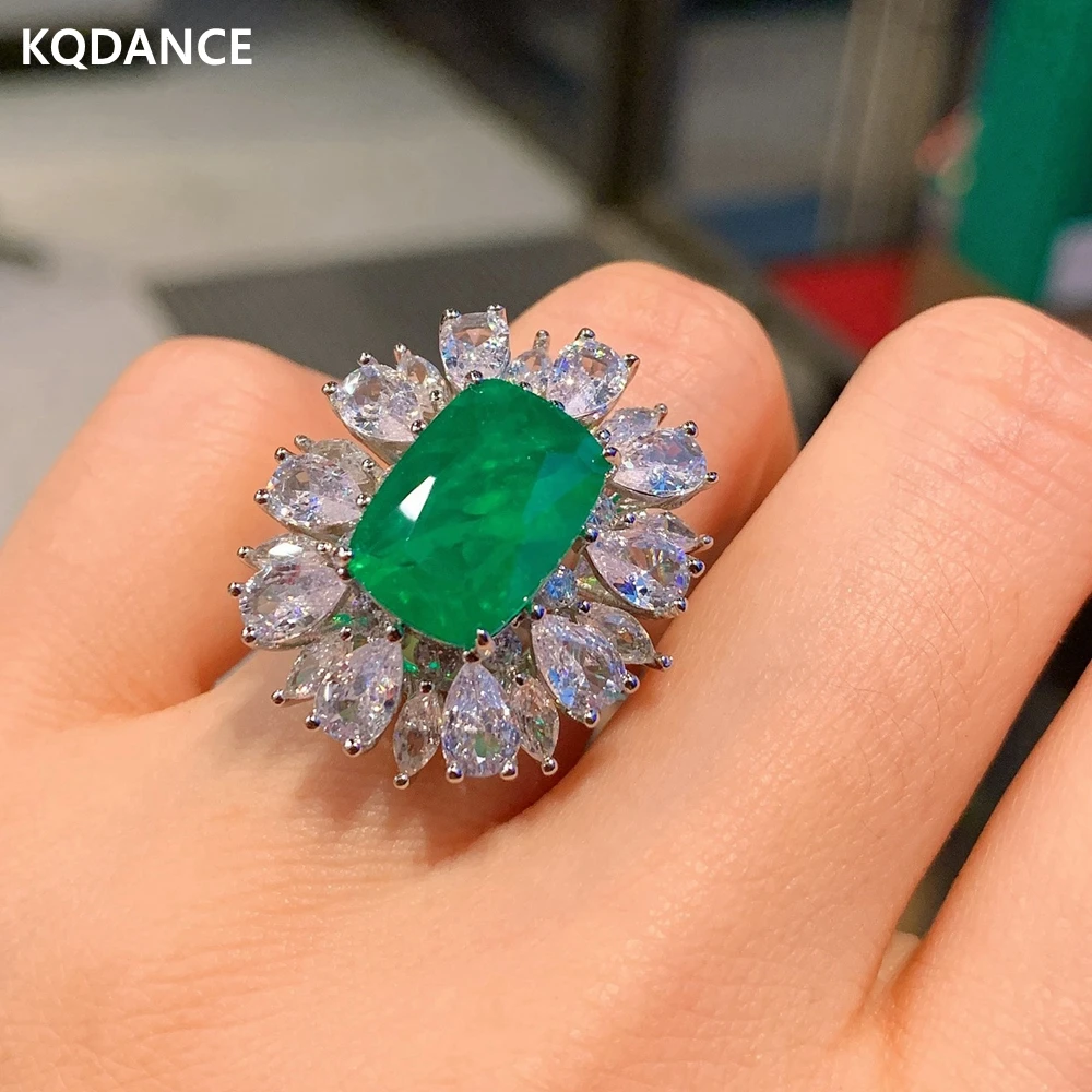 

KQDANCE Luxury Created Citrine emerald Paraiba tourmaline Pariba Ruby diamond Ring With big green blue Zircon stone Jewelry