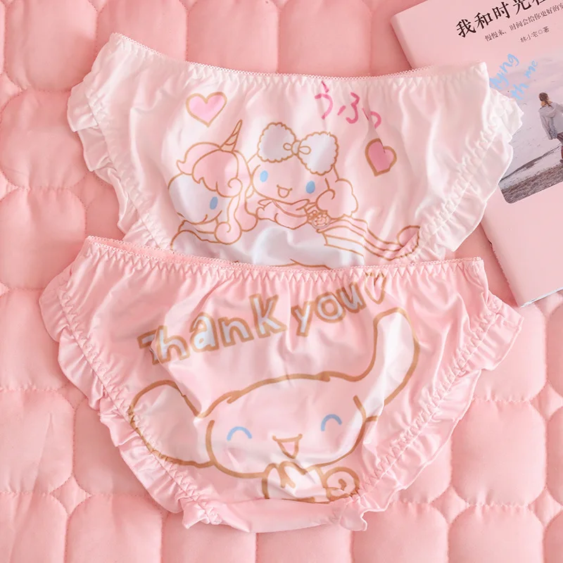 

Sanrioed Kawaii Cinnamoroll Hellokt Pink Panties Female Girls Sweet and Cute Breathable Sexy Lace Crotch Briefs