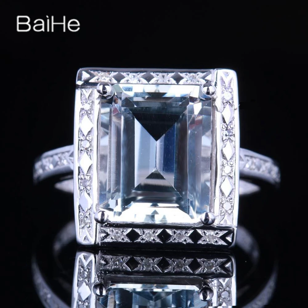 

Кольцо BAIHE из белого золота 14 к с белым топазом для мужчин и женщин, обручальное ювелирное изделие, тонкая бижутерия