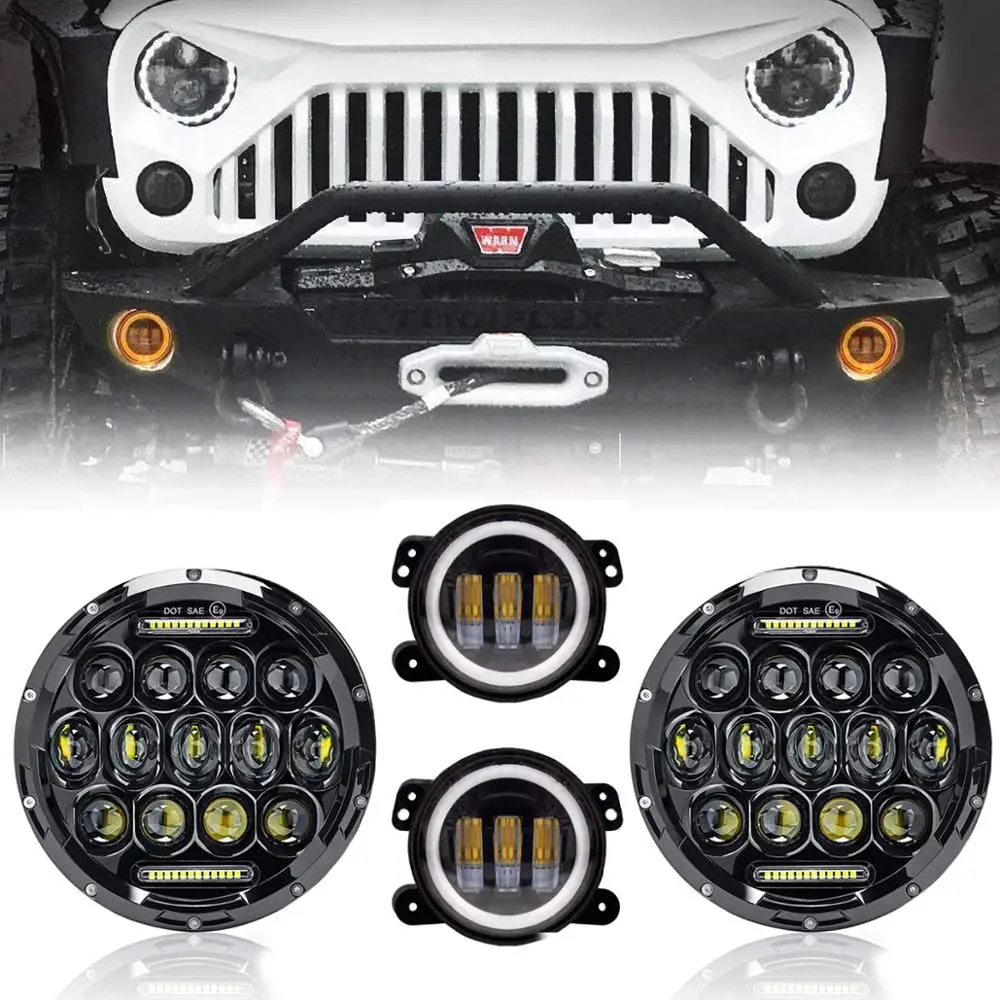 

7 дюймов светодиодные фары совмещенный дальний/ближний свет Halo Кольцо угол глаз DRL светодиодные фары 4 дюйма Led Противотуманные фары лампы си...