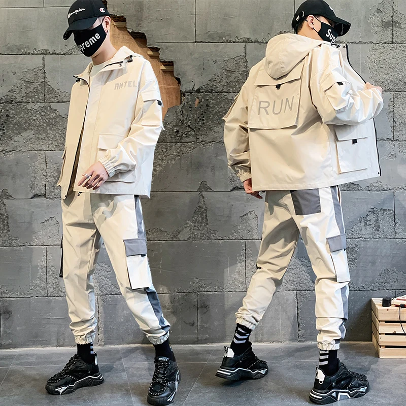 

Hip Hop Military Men Tracksuit Pockets Zipper Fitness Casual Men Jacket Long Sleeve Fashion Mens Sportswear Suits Streetwear