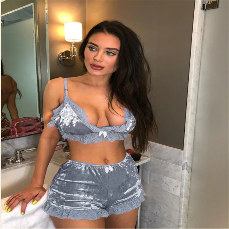 2 шт. Женский бархатный кружевной сексуальный комплект нижнего белья супер