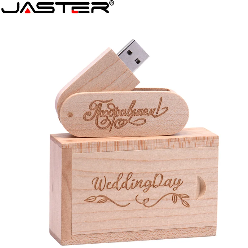 jaster 5pcslot free custom logo rotatable wooden usb flash drive pendrive 8gb 16g 32gb 64gb u disk photography wedding gift free global shipping