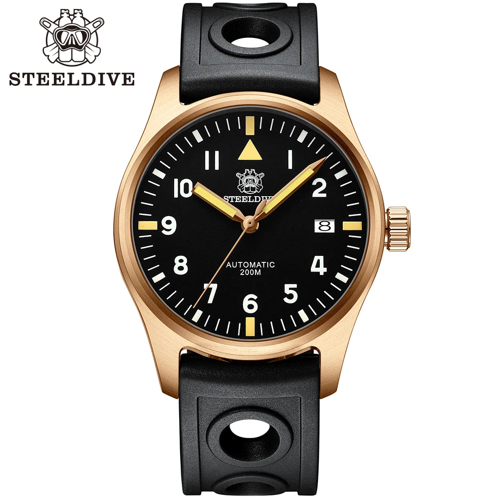 

Часы-пилот STEELDIVE 1940S мужские механические, японские автоматические светящиеся до 200 м, для дайвинга, nh35