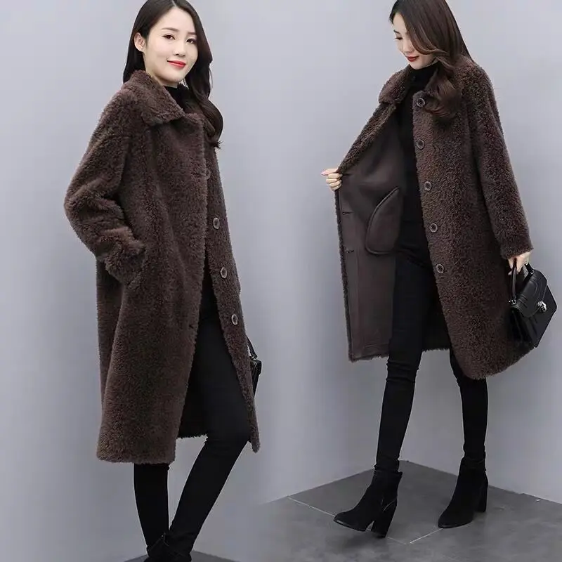 Women 2023 Autumn Winter Long Real Sheep Shearling Fur Coats Female Natural Wool Fur Outwear Abrigo Mujer Lamb Fur Jackets X70