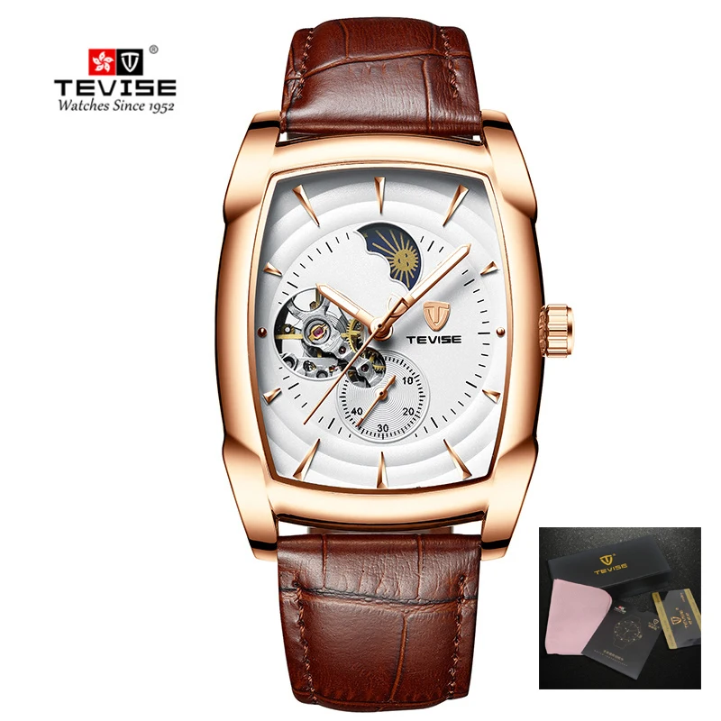 Tevise автоматические механические наручные часы Tourbillon Moon Phase часы лучший бренд мужские спортивные наручные часы с намоткой Relogio Masculino