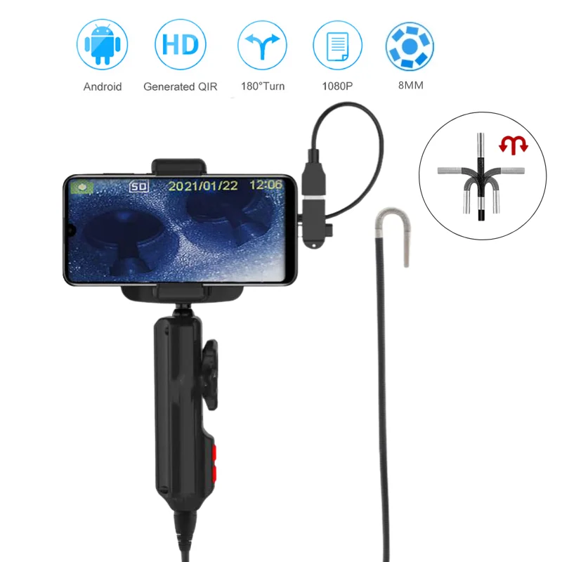 

Handheld Industrial Endoscope Camera Video Recording Steerable Borescope with 8mm Lens 1m Snake Cable for Automotive Car Inspect