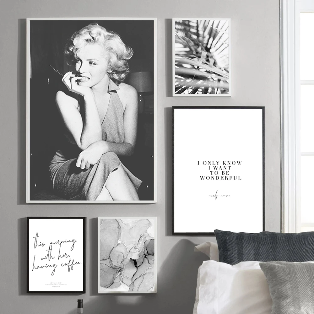 

Famous Woman Wall Picture for Living Room Black White Poster and Print Having Coffee Quote Wall Art Canvas Painting Home Decor