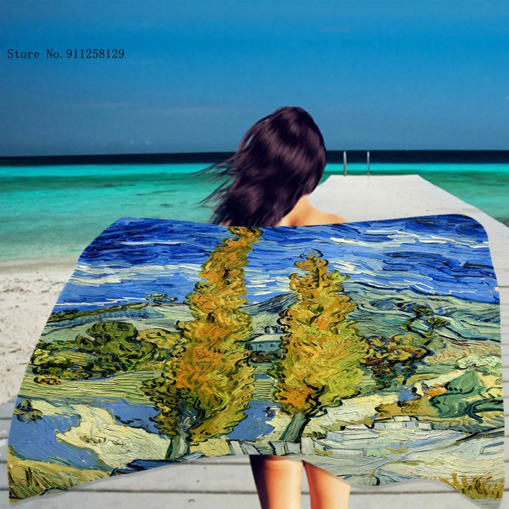 

Oil Painting Bath Towel European People Crops Shower Towel Dry Towel Beach Towel Home Textile Rectangular Absorbent Beach Towel
